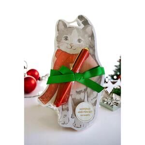 NEW Heatherlee Chan Gray Tabby Cat Kitten Winter Notepad & Pen Magnet Gift Set